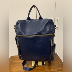 3 usable way blue leather backpack shoulder and handbag